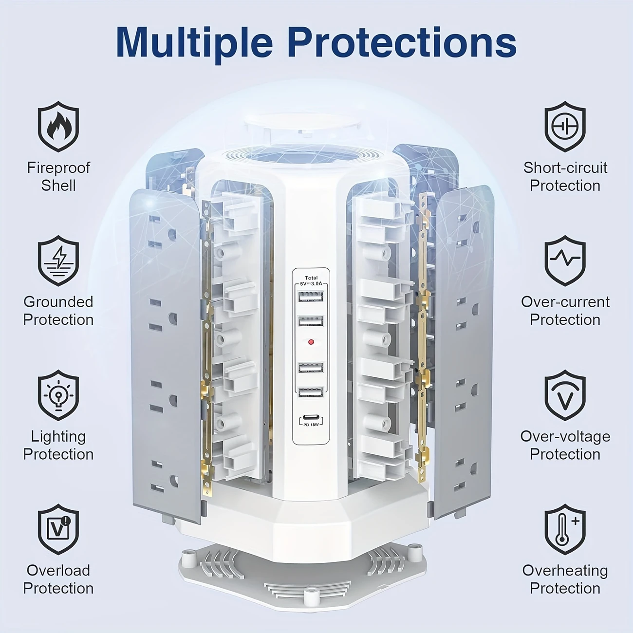 16-Outlet Power Strip Tower with USB-C | Surge Protector Charging Station - Image 4