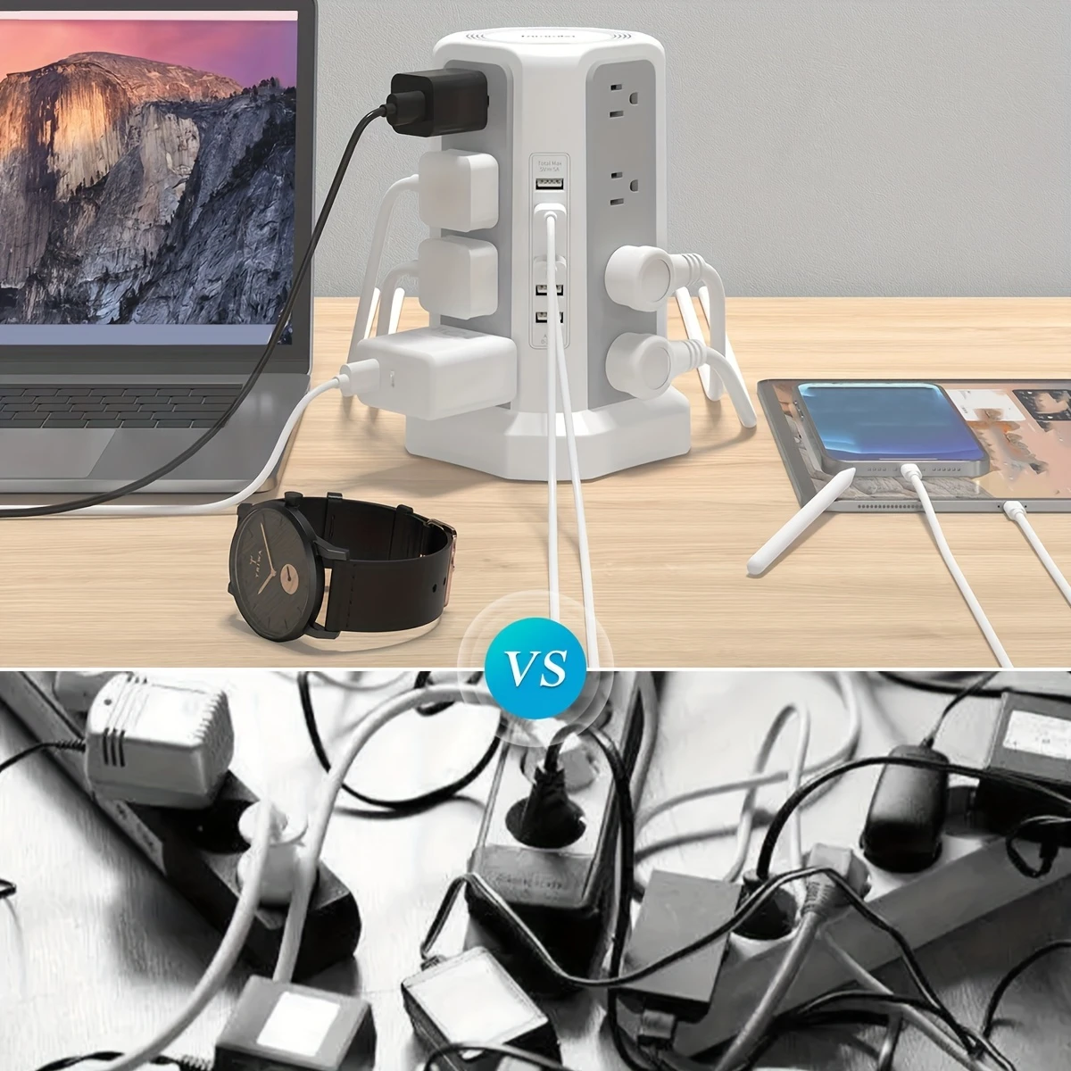 16-Outlet Power Strip Tower with USB-C | Surge Protector Charging Station - Image 3